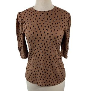 Lucky Brand Spotted Top Size S/P EUC Gathered Sleeves Animal Print brown…